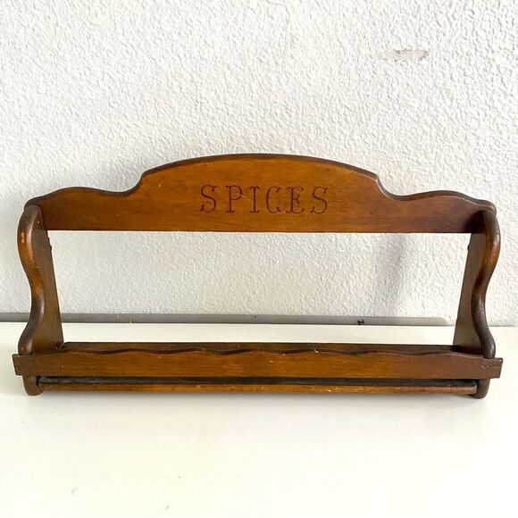 Wooden Spice Rack With Bold Writing Carved Fence holding The Jars In Place - Picture 3 of 5